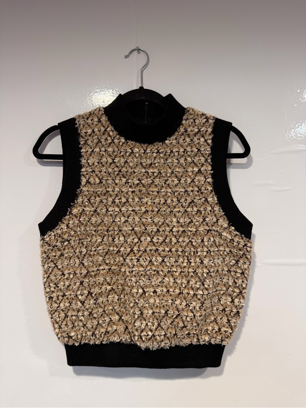 Endless Rose Sleeveless Boucle Knit Mock Neck Top Brown Multi HN3414T Womens S